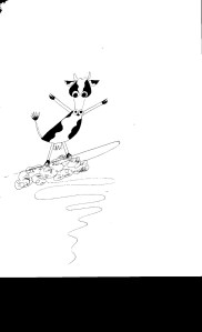 A Draw-it-Yourself book where you do your own drawings (on cartridge paper) to match the tale of a cow who has to improvise in order to survive when she gets caught in a major flood.